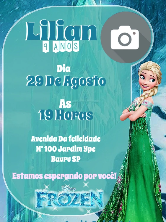 Convite de Aniversário Frozen com Foto para Editar Online