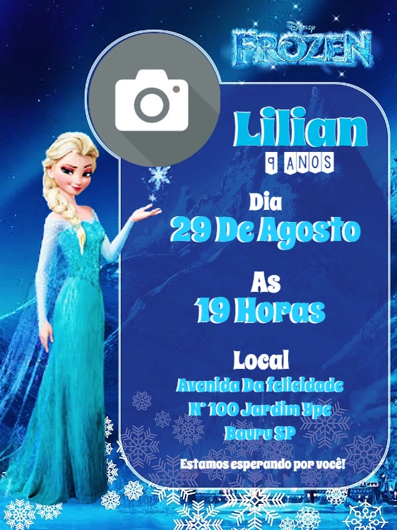 Convite de Aniversário Frozen com Foto para Editar Online