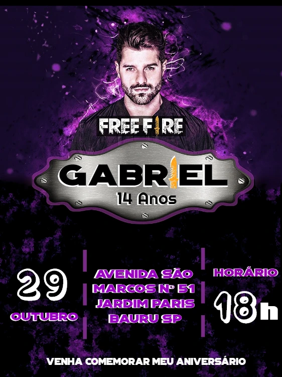 Convite de Aniversário Free Fire com Alok para Editar Online