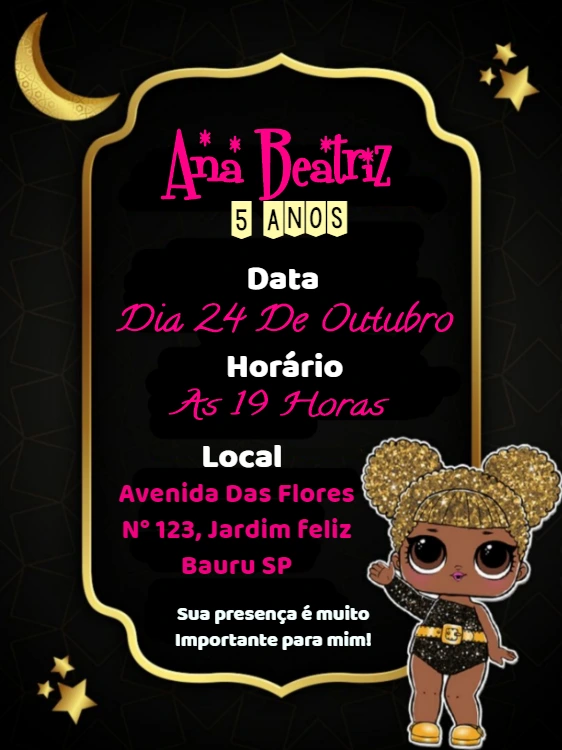 Convite Aniversário LOL Surprise com Glitter para Editar Online
