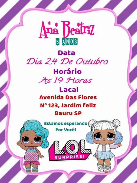 Convite de Aniversário LOL Surprise para Editar Online