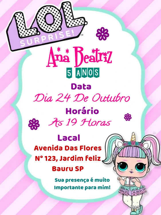 Convite de Aniversário LOL Surprise Editável Online