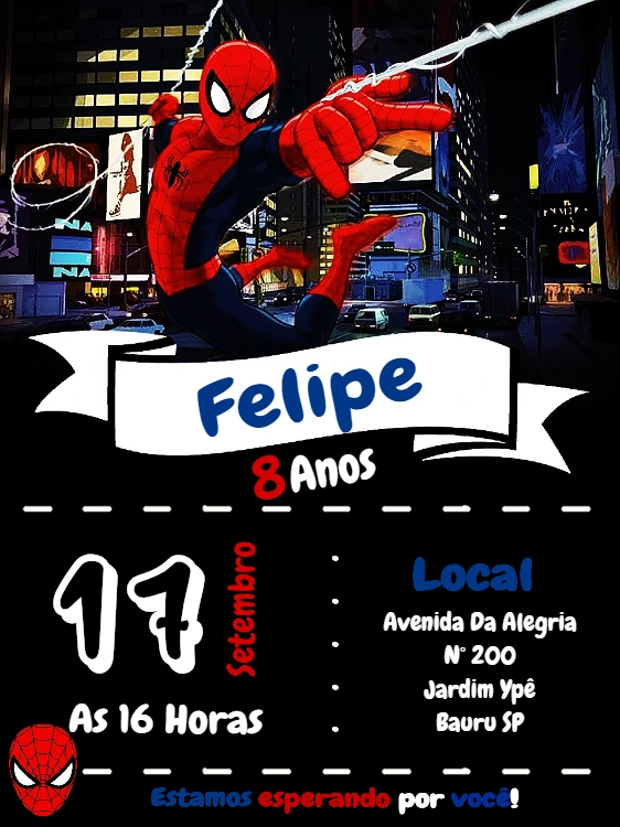Convite de Aniversário Homem Aranha para Editar Online