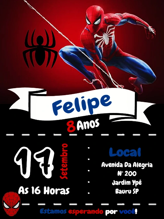 Convite de Aniversário Homem-Aranha para Editar Online