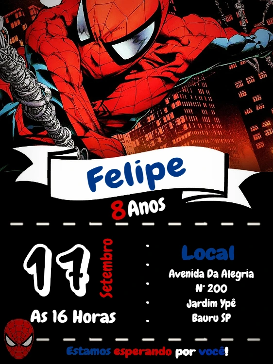 Convite de Aniversário Homem Aranha para Editar Online