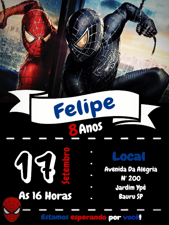 Convite de Aniversário Homem Aranha para Editar Online