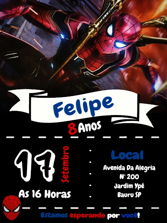 Convite de Aniversário Homem Aranha para Editar Online