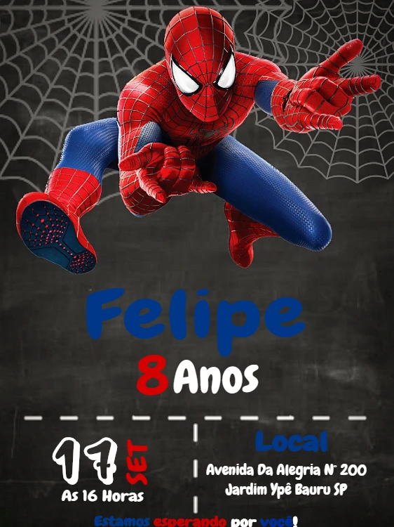 Convite Aniversário Homem Aranha para Editar Online