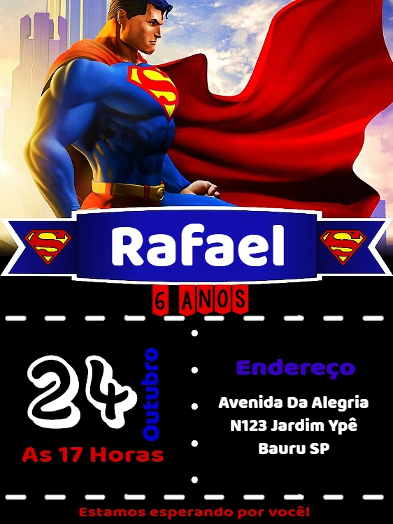 Convite de Aniversário Super Homem para Editar Online