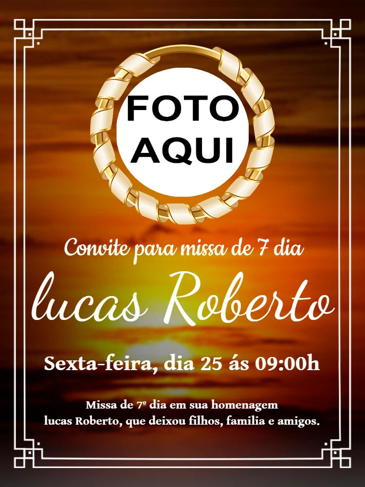 Convite de Missa de 7º Dia com Foto para Editar Online