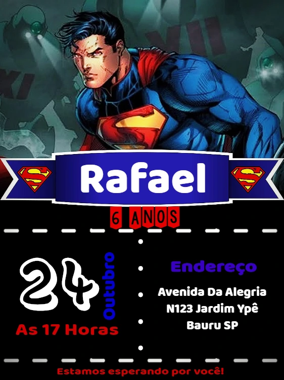 Convite de Aniversário Super Homem para Editar Online