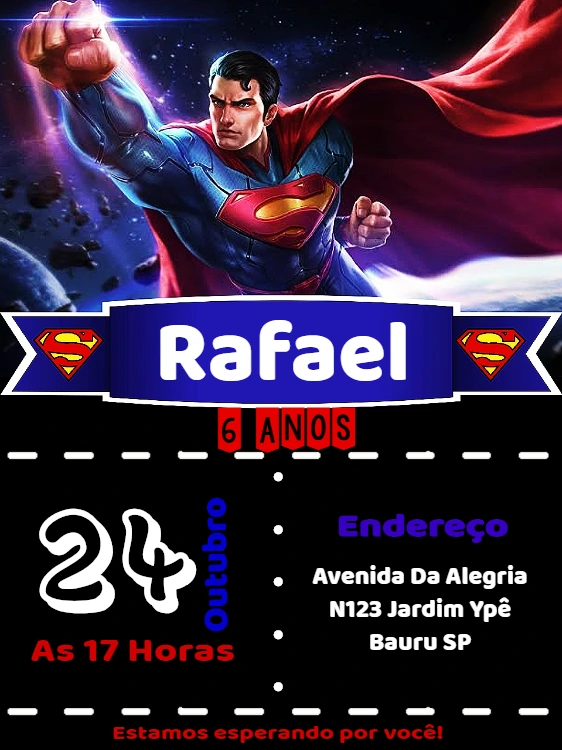 Convite Aniversário Super Homem para Editar Online