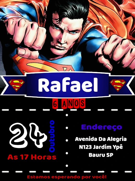 Convite de Aniversário Super Homem para Editar Online