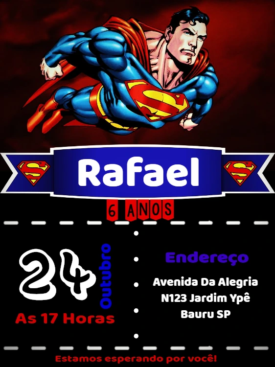 Convite Aniversário Super Homem para Editar Online