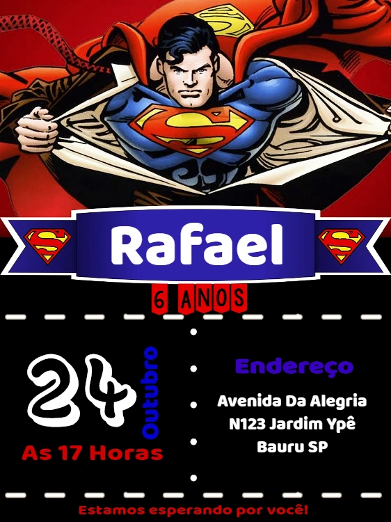 Convite de Aniversário Super Homem para Editar Online