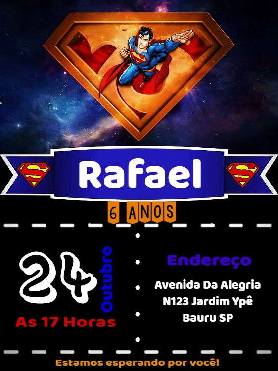 Convite Aniversário Super Homem para Editar Online