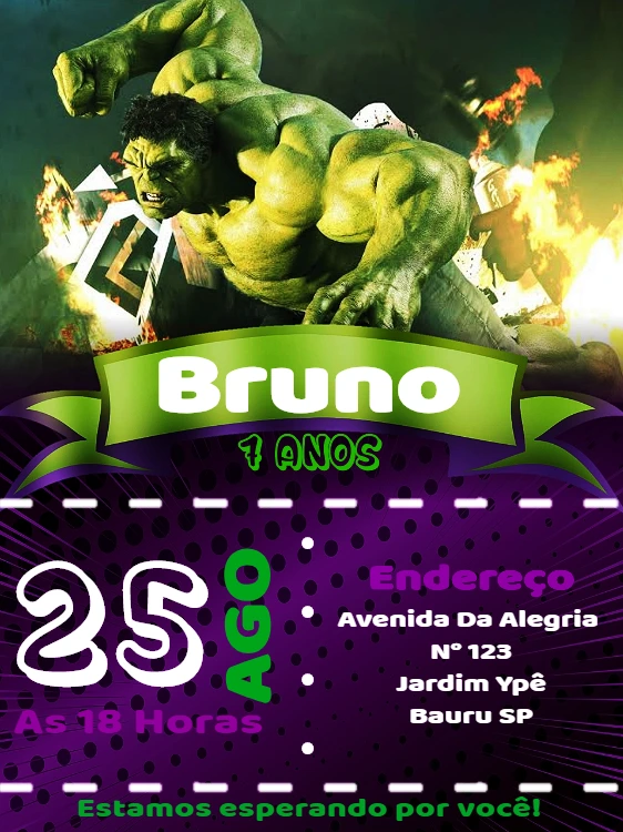 Convite de Aniversário Incrível Hulk para Editar Online