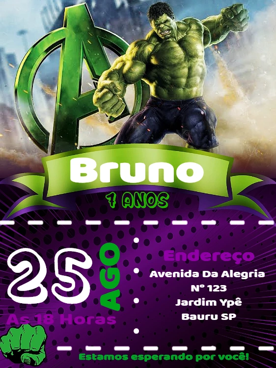 Convite de Aniversário Incrível Hulk para Editar Online