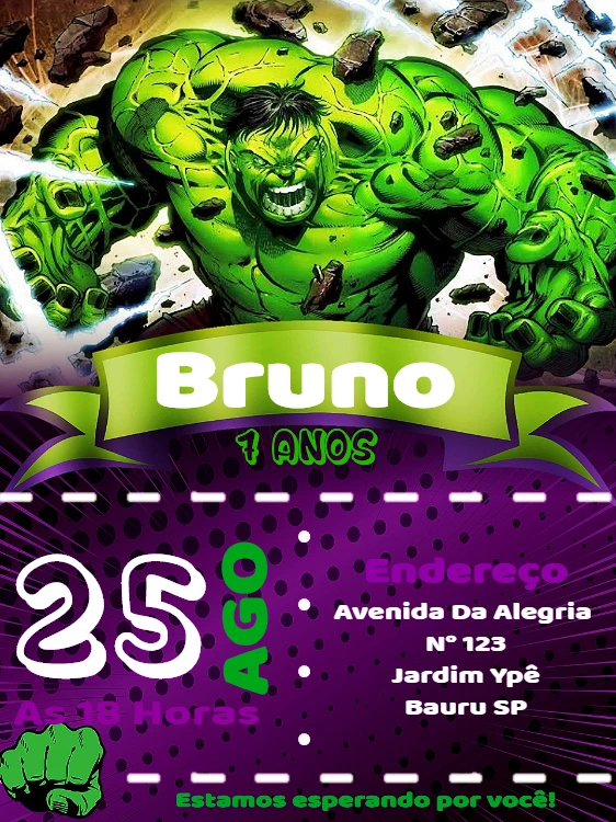 Convite de Aniversário do Incrível Hulk para Editar Online