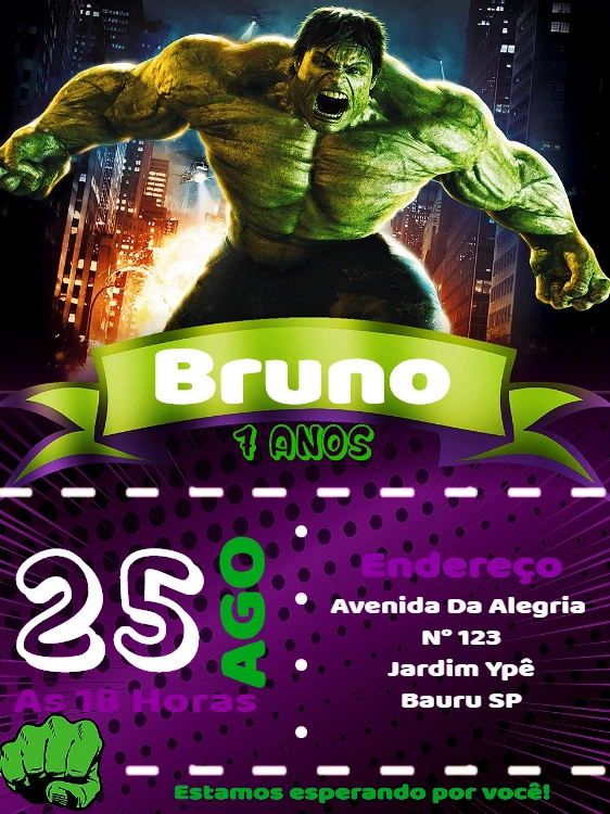 Convite de Aniversário Incrível Hulk para Editar Online