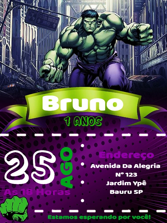 Convite de Aniversário Hulk Editável Online para Imprimir