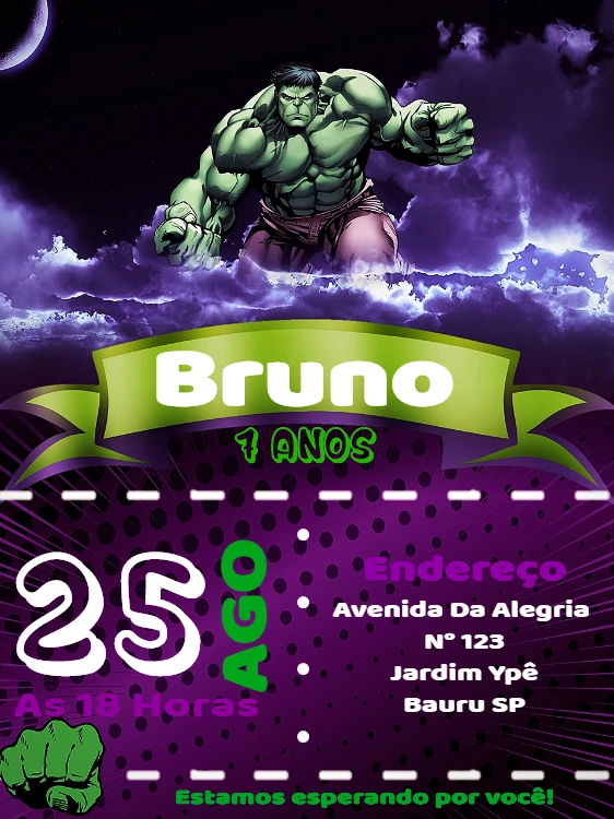 Convite de Aniversário Incrível Hulk para Editar Online