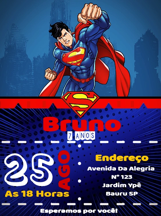 Convite de Aniversário Super Homem para Editar Online