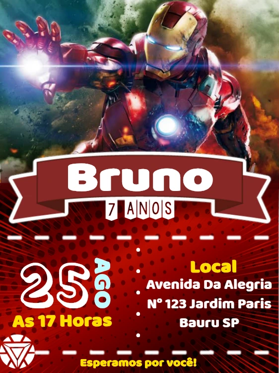 Convite de Aniversário Homem de Ferro para Editar Online