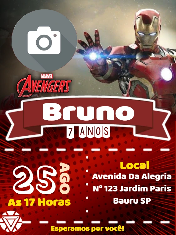 Convite Aniversário Homem de Ferro com Foto para Editar Online
