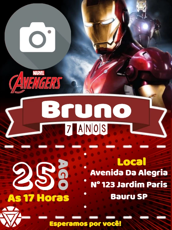 Convite Aniversário Homem de Ferro com Foto para Editar