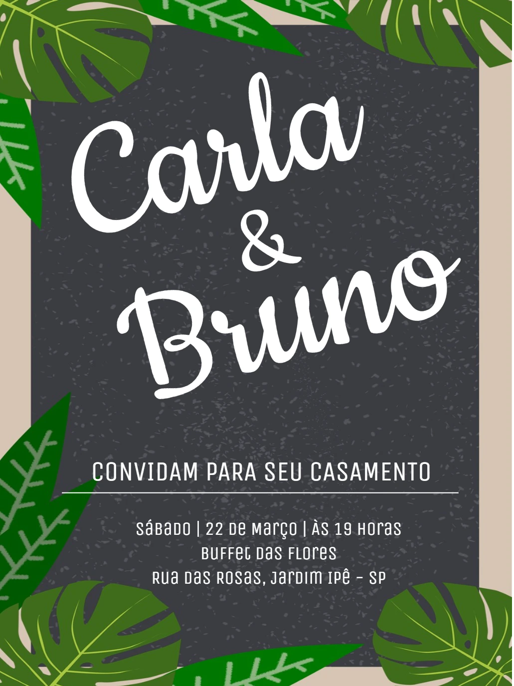 Convite de Casamento Folhagem Tropical para Editar Online