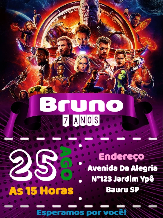 Convite de Aniversário Vingadores para Editar Online