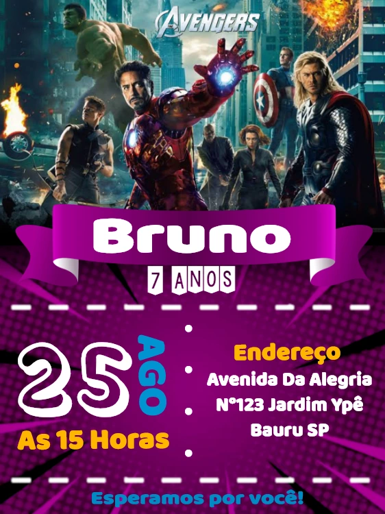 Convite de Aniversário Vingadores para Editar Online