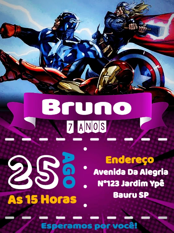 Convite de Aniversário Vingadores com Heróis para Editar Online