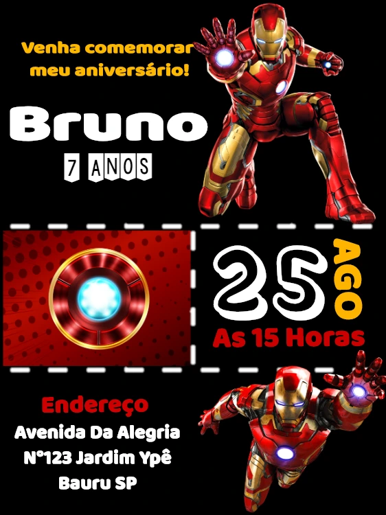 Convite de Aniversário Homem de Ferro para Editar Online