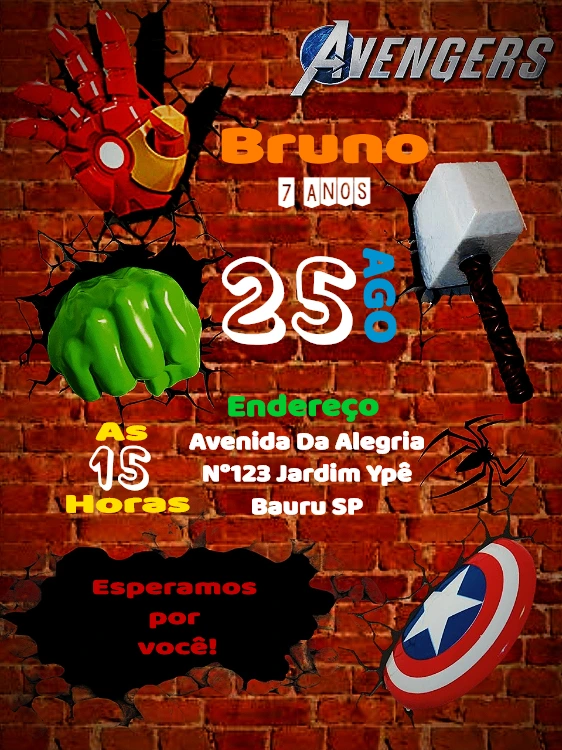 Convite de Aniversário Vingadores para Editar e Imprimir