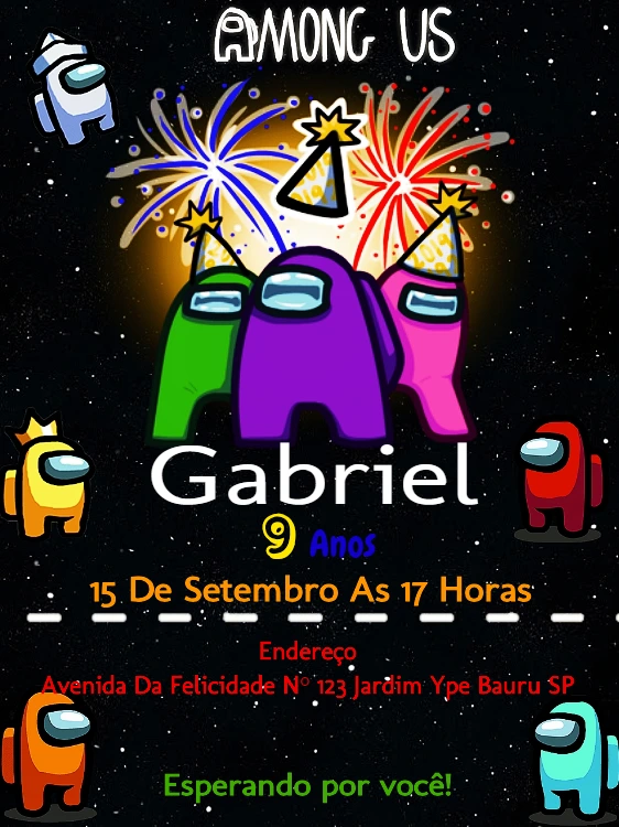 Convite de Aniversário Among Us para Editar Online