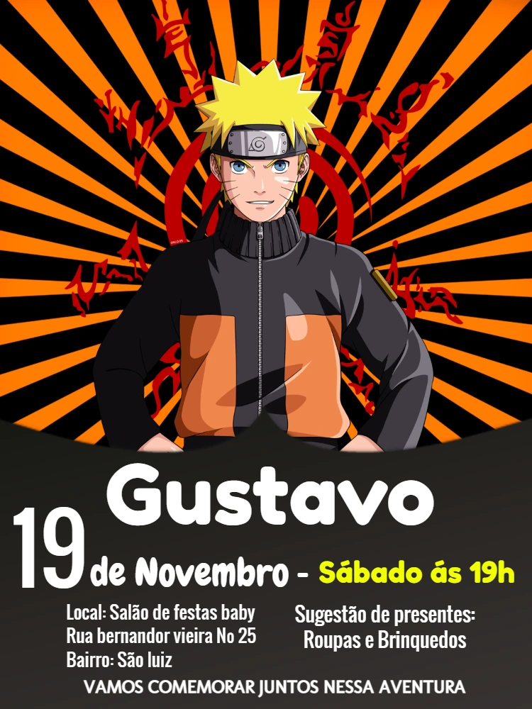 Convite de Aniversário Naruto com o Ninja para Editar Online