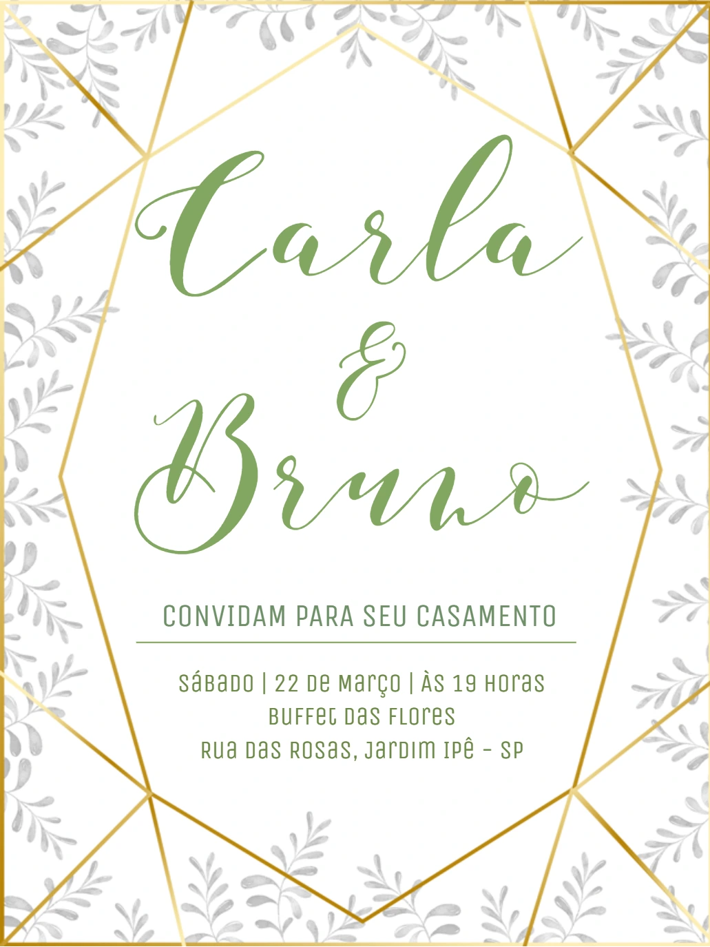 Convite de Casamento Geométrico e Floral para Editar Online