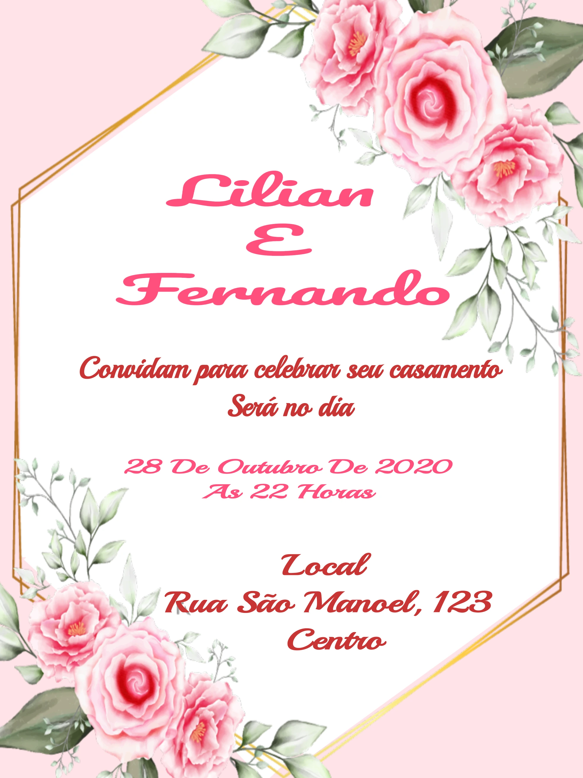 Convite de Casamento Floral com Rosas para Editar Online