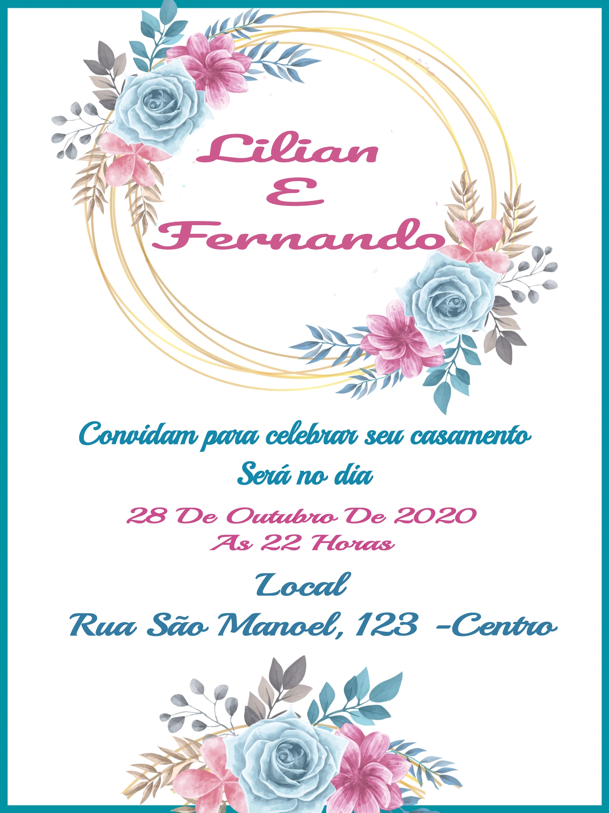 Convite de Casamento Floral com Rosas para Editar Online