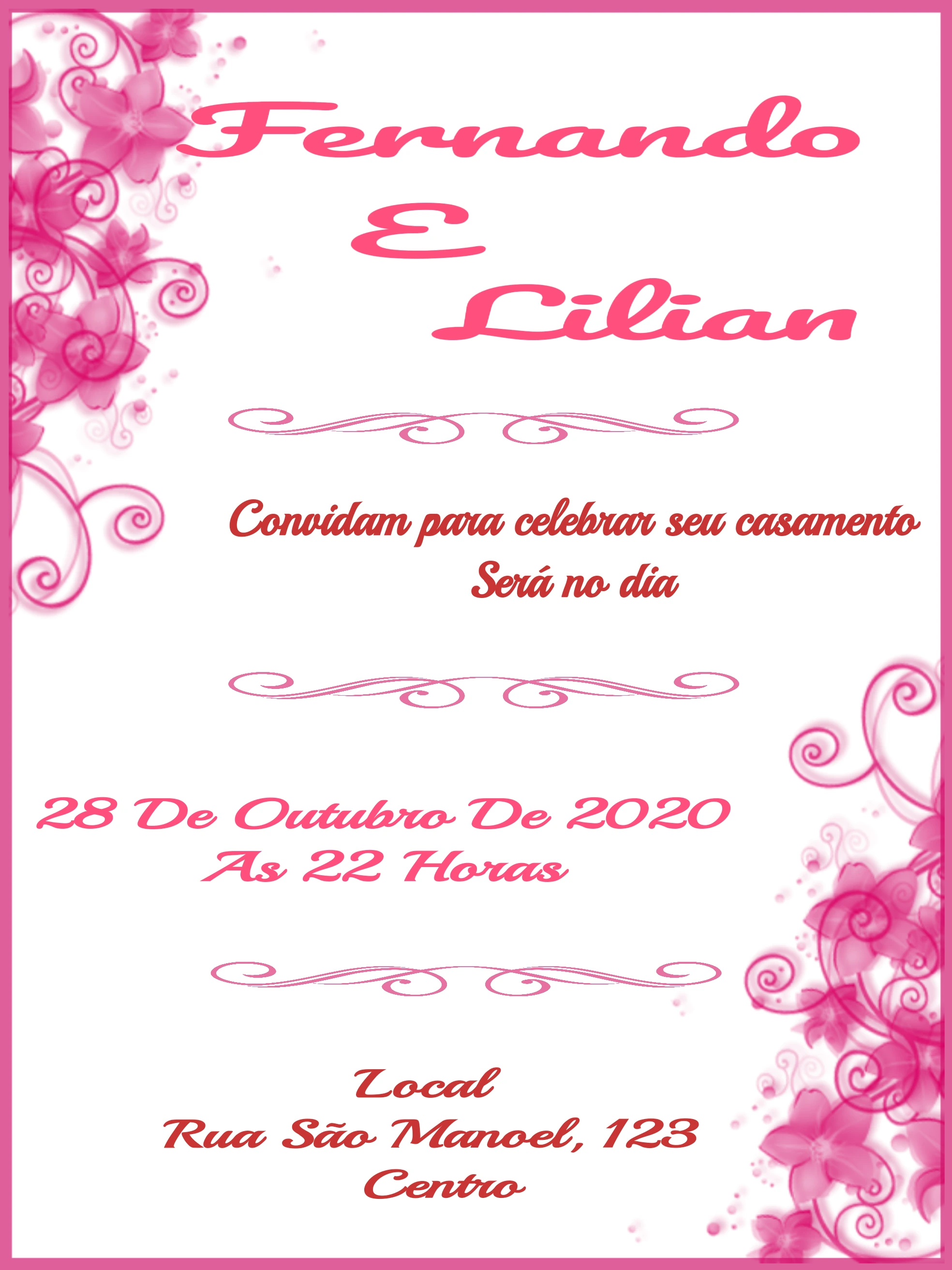 Convite de Casamento Floral Rosa para Editar Online Grátis