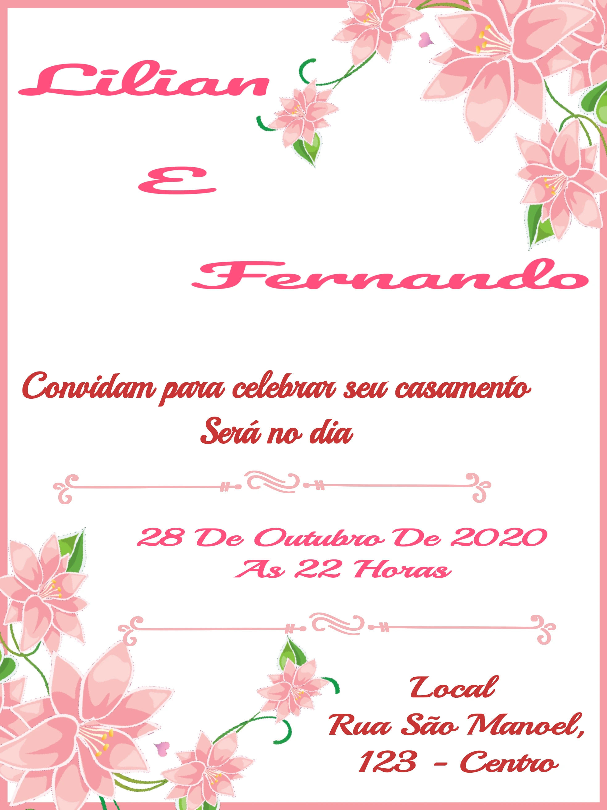 Convite de Casamento Floral com Lírios para Editar Online