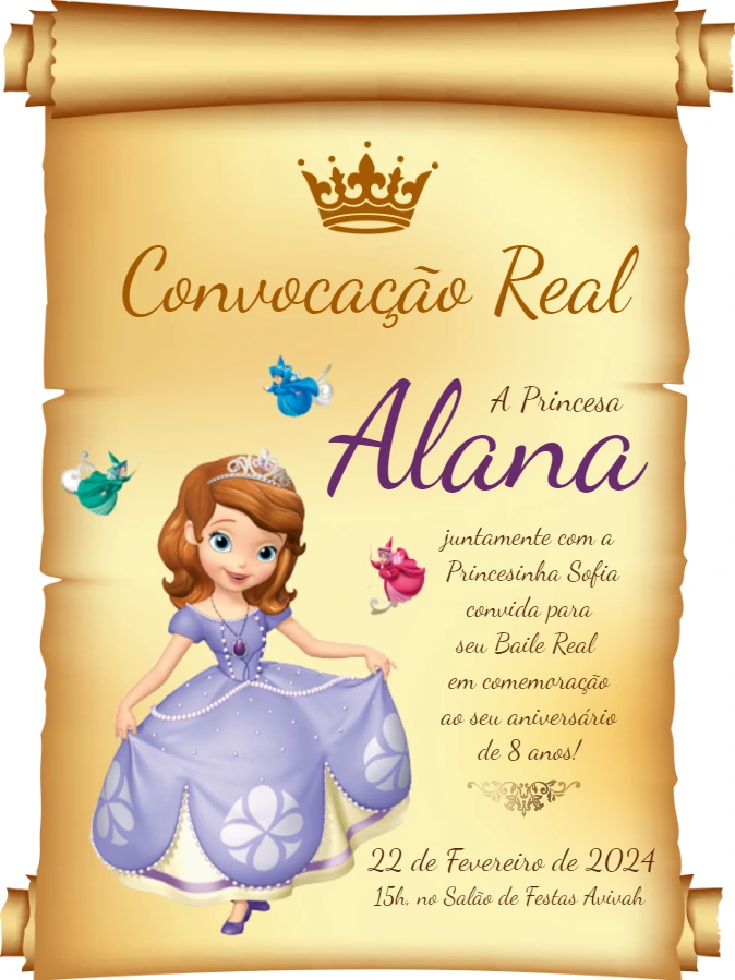 Convite Aniversário Princesinha Sofia para Editar Online