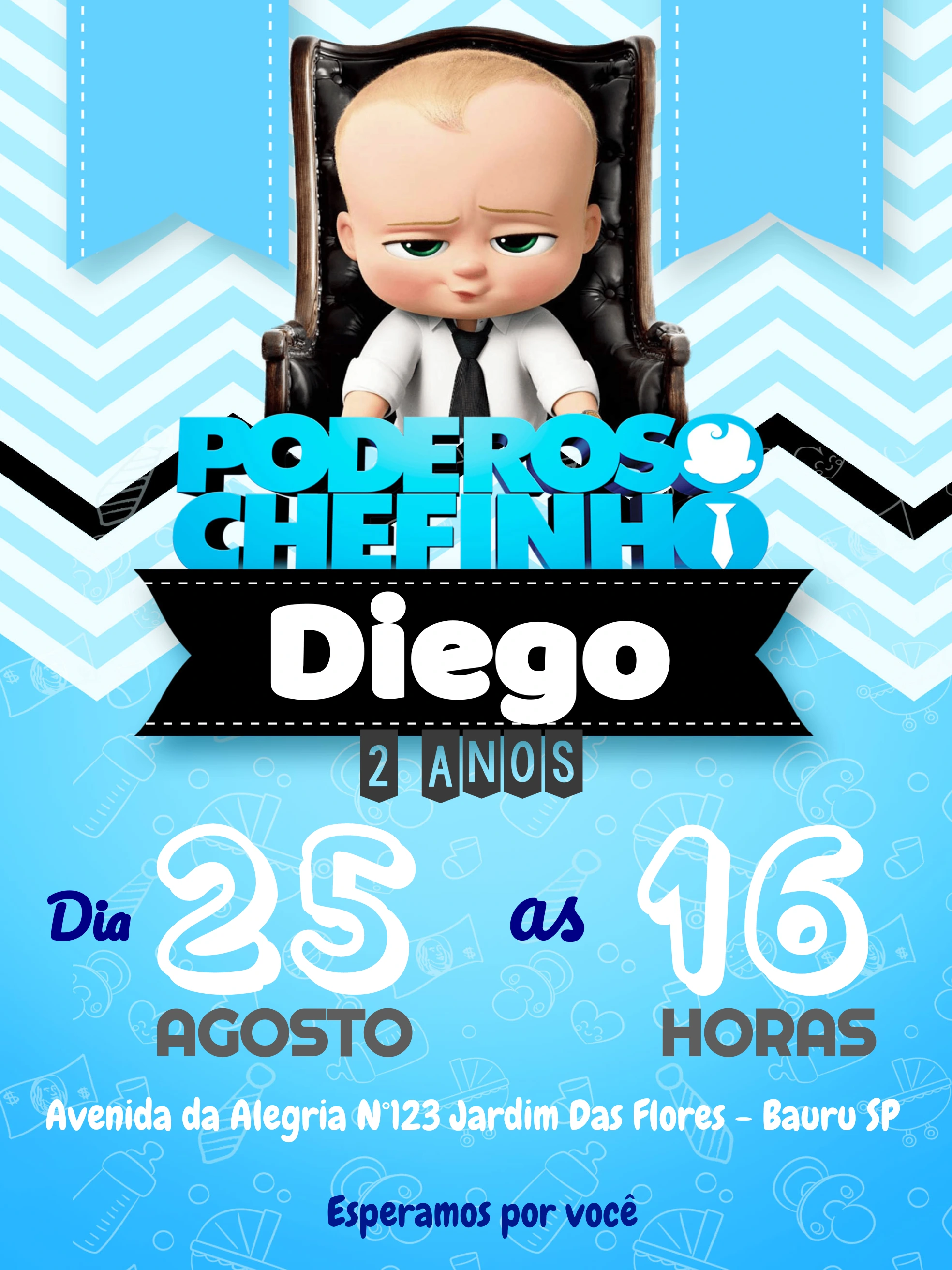 Convite Aniversário Poderoso Chefinho para Editar Online