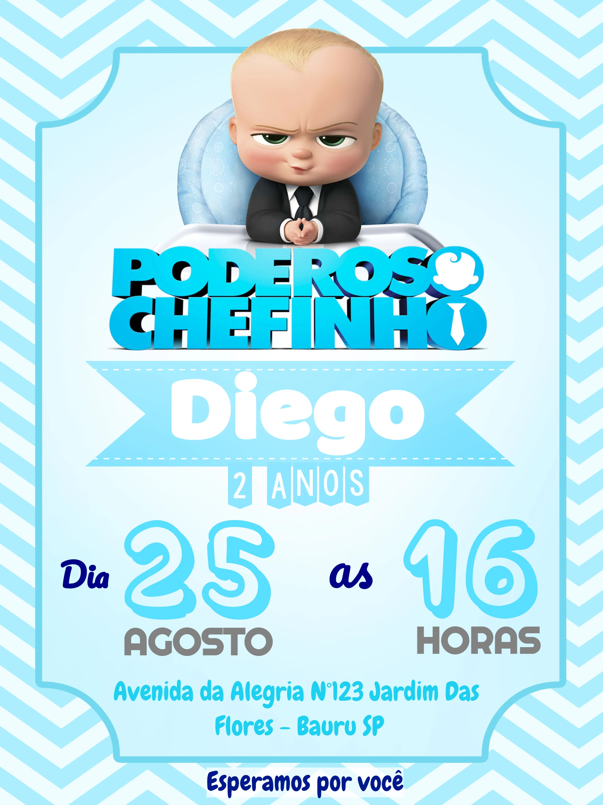 Convite de Aniversário Poderoso Chefinho para Editar Online