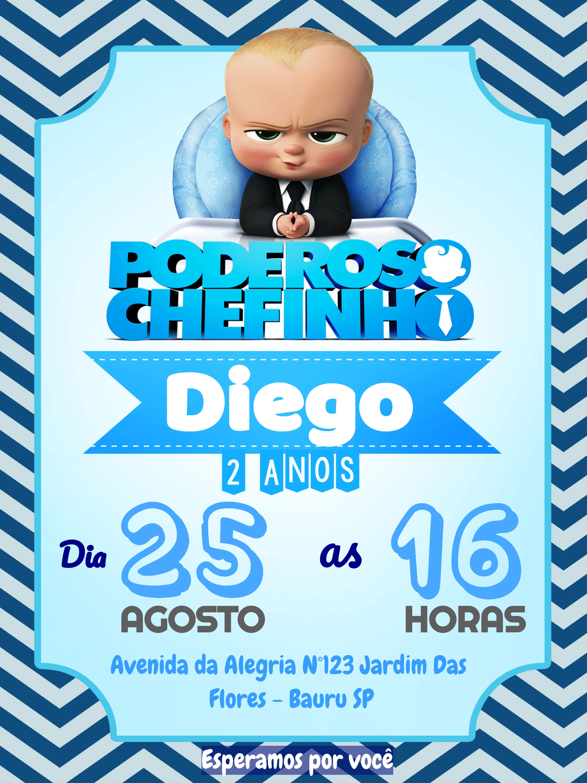 Convite de Aniversário Poderoso Chefinho para Editar Online