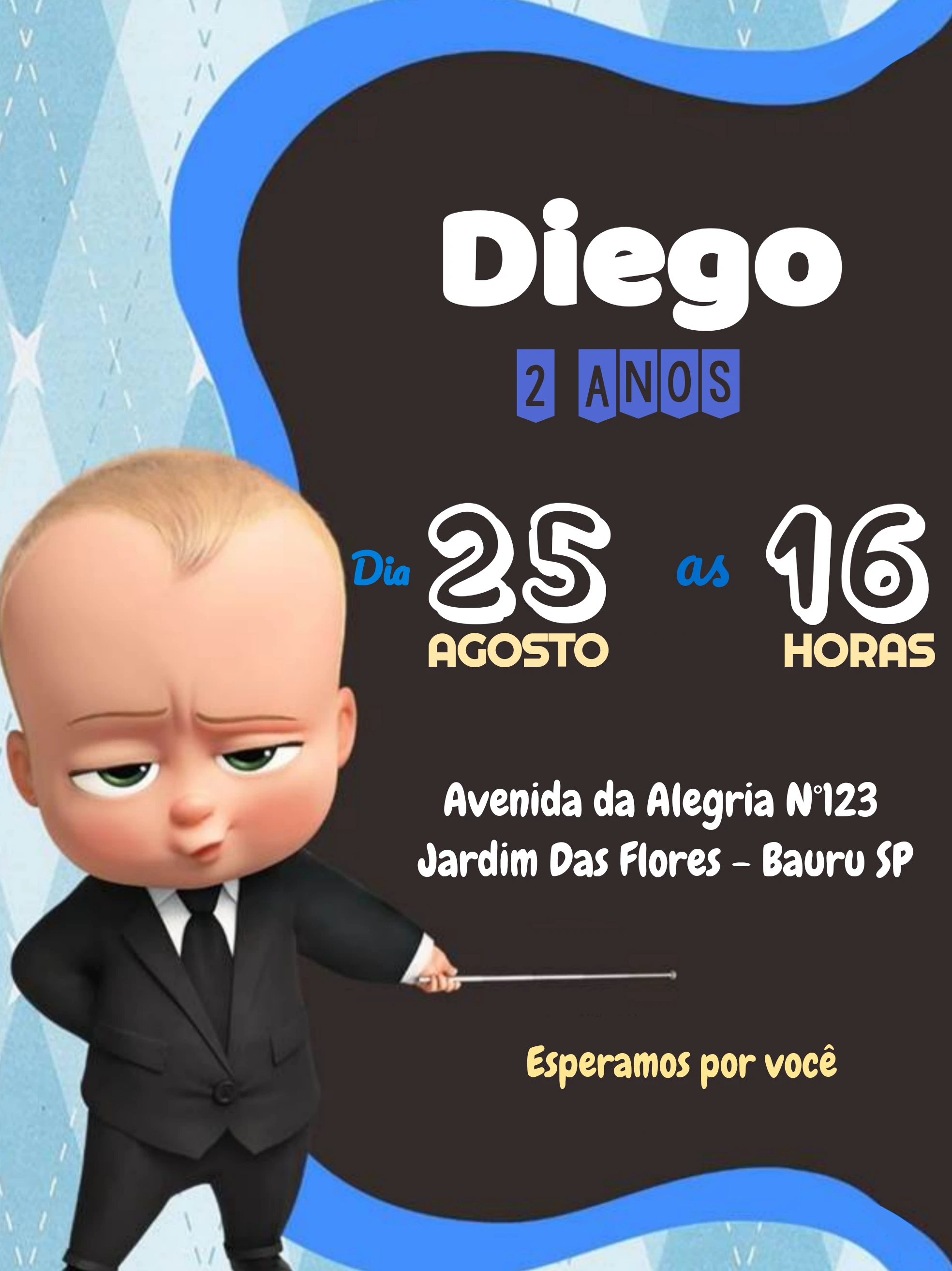 Convite Aniversário Poderoso Chefinho para Editar Online