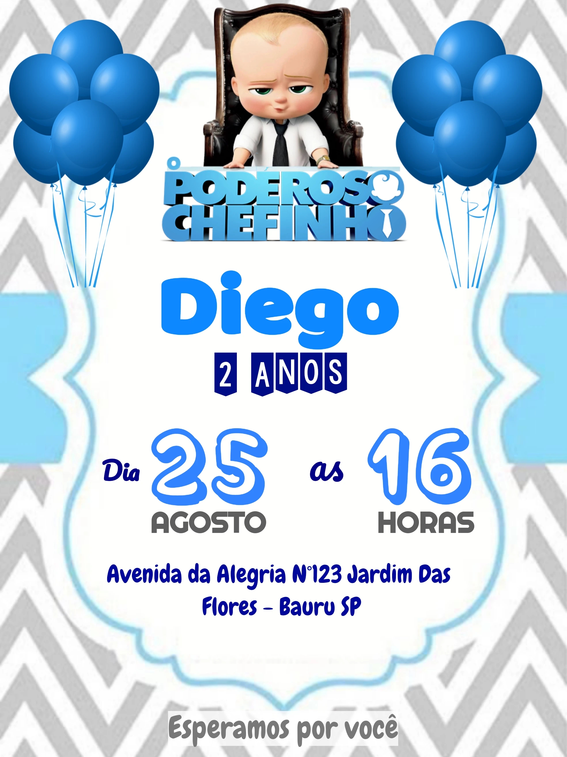 Convite Aniversário Poderoso Chefinho para Editar Online