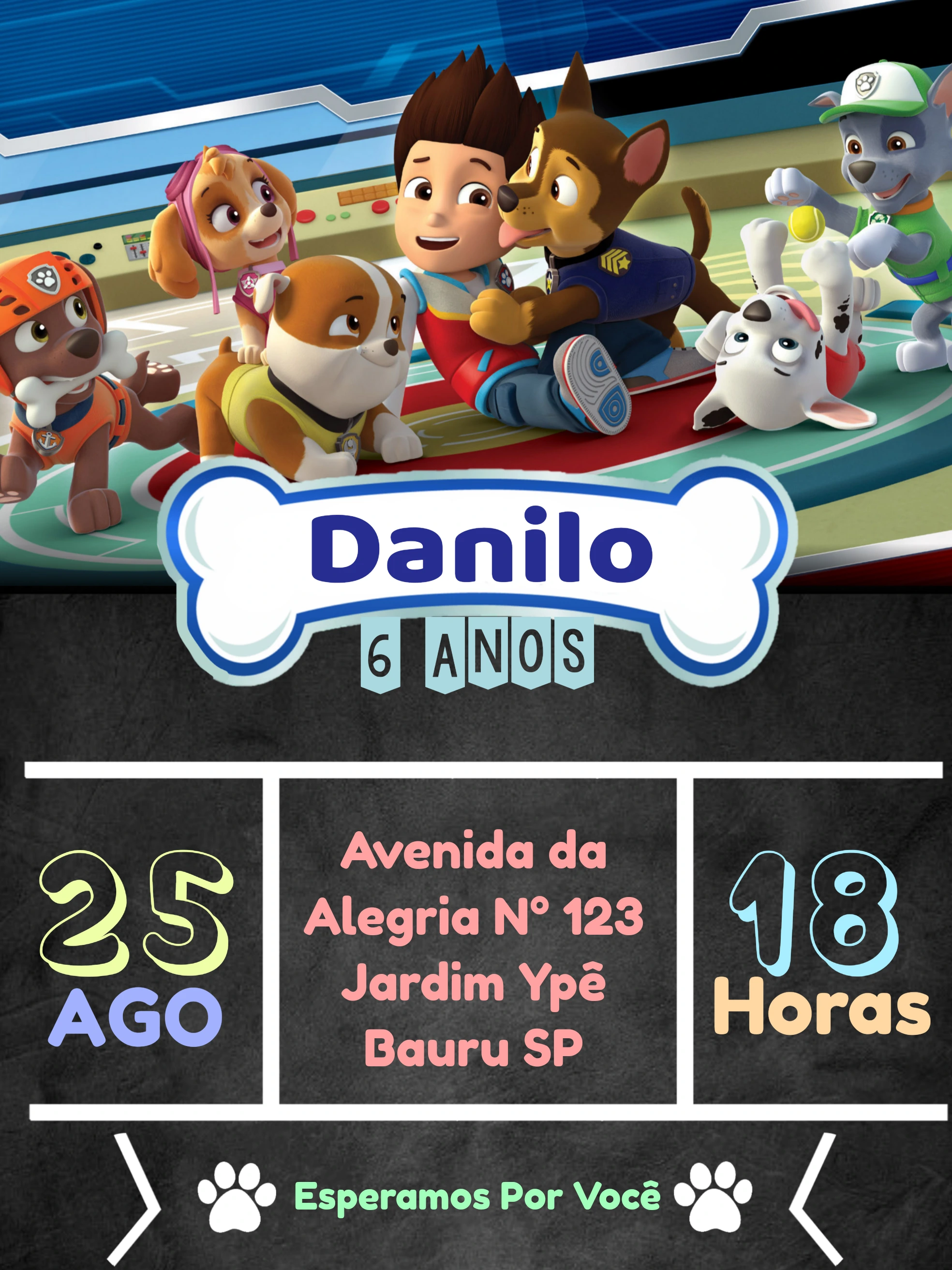 Convite de Aniversário Patrulha Canina para Editar Online